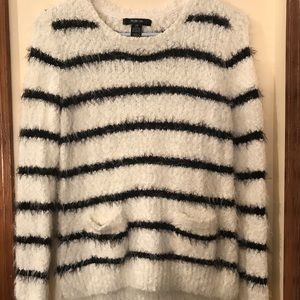 Striped fuzzy sweater with pockets